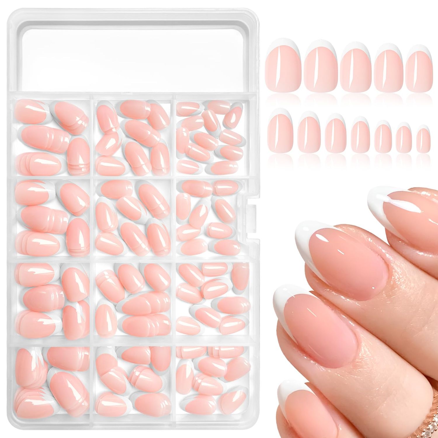 EternalClassic White French Tip Press on Nails Short Oval Fake Nails, Glossy Oval Nails Press on Full Cover Acrylic French Tip Nails Short False Nail Tips 240pcs Glue on Nails