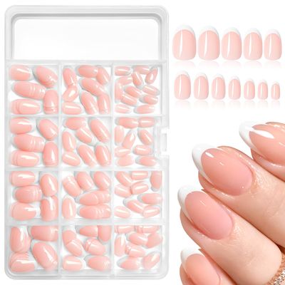 EternalClassic White French Tip Press on Nails Short Oval Fake Nails, Glossy Oval Nails Press on Full Cover Acrylic French Tip Nails Short False Nail Tips 240pcs Glue on Nails