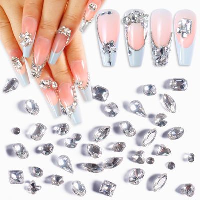 Laza 400pcs Glass Rhinestones Reflective Clear Nail Diamonds Multi Shape Nail Gems 3D Nail Art Jewels Crystal Nail Charms Mini Heart for Valentines Nail Decoration Accessories