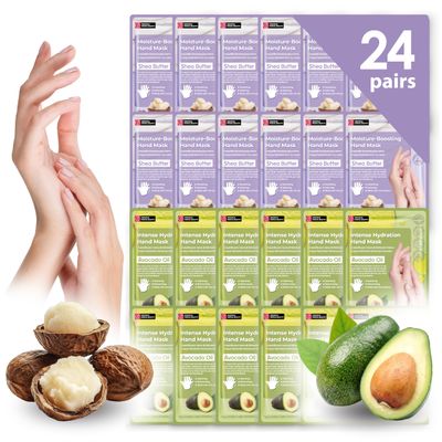 Innerest 24 PK Original Derma Beauty Hand Mask Bulk Moisturizing Hand Gloves for Dry Hands Nail Care Essential, Best Mothers Day Gift Idea, Self Care Women Gift (Shea Butter Avocado)
