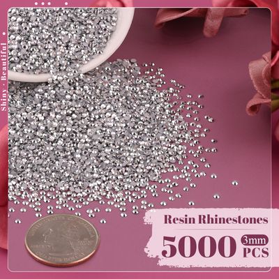 5000PCS 3mm Resin Rhinestones in Bulk (Silver), Bedazzling Flatback Crystals for Crafts DIY Nail Decoration, Gems Charms for Tumbler Shoes Clothing Fabric with Pickup Pen and Tweezers