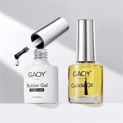 GAOY Clear Builder Gel and Cuticle Oil Set, 2 Pcs 7ml Hard Gel and Nail Strengthener Combination for UV Light Cure Gel Nail Polish, Base Coat Top Coat Needed