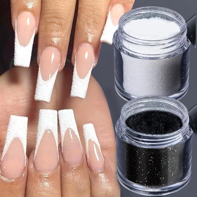 Vonrui Superfine French Nail Glitter Powder, Black White Glitter Snow Design Nail Sugar Powder Shiny Effect Nail Glitter for Nail Art Flakes Pigment Dust Manicure Accessories DIY Crafts Glitter