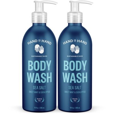 Hand in Hand Body Wash, Gentle Cleanser For All Skin Types, 10 Fl Oz, Sweet Mint &amp; Eucalyptus, Sea Salt Scent, 2 Pack