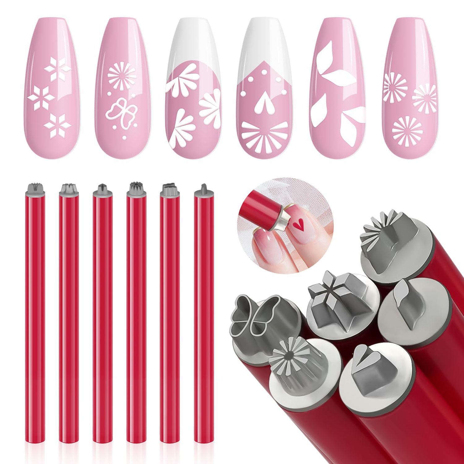 SAVILAND Essentials Nail Art Stamp Pen Set: French Tip Nail Stamp Flower Nail Stamper Pen 3s Quick Nail Art Tools with Different Patterns Nail Art Pen for Beginner DIY Salon Manicure