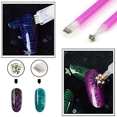 15 Pieces Nail Magnet Tool Set, Double-head Flower Design Nail Magnet Pens Magnet Stick 3D Magnetic Cat Eye Gel Polish Nail Art, for DIY 3d Magnetic, Salon, Studio or Home