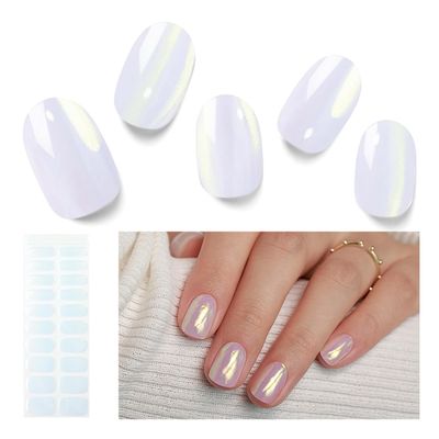 Nelikoo Semi Cured Gel Nail Strips, 20 PCS Gel Nail Stickers Work with UV Light, Gel Nail Wraps, Salon Quality &amp; Easy to Use - Aurora
