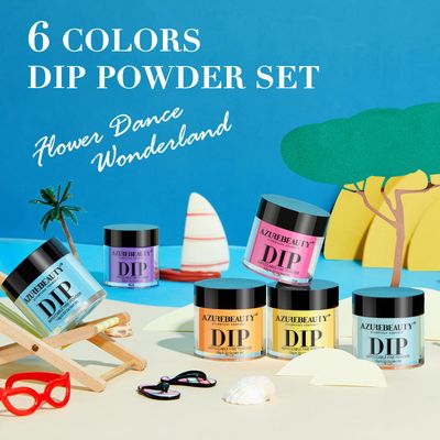 AZUREBEAUTY Bright Summer Dip Powder Nail Set, 6 Colors Pink Blue Purple Yellow Orange Dipping Powder Nail Starter Kit French Art Manicure DIY Mothers Gift for Women, No Need Nail Lamp Cured
