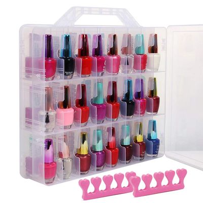 SUBAY Portable Nail Polish Organizer, Clear Double Side Nail Polish Holder,Gel Nail Storage for 48 Bottles with 6 Adjustable Dividers in Each Side Space Saver