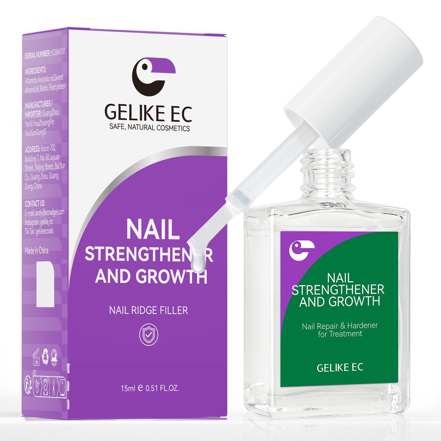 Nail Strengthener Protein for Damaged Nails: Clear 15ml Gelike EC Natural Nail Hardener Extra Strong and Growth - Long Lasting Repair for Damaged Nails - Growth Oil for Daily Work Home Salon Gift