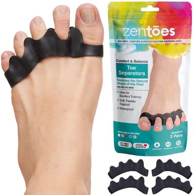 ZenToes Silicone Toe Spacers and Separators for Correct Toe Alignment, Bunion Relief, Hammertoe Straightener, Gel Orthopedic Corrector - 2 Pairs (Black)