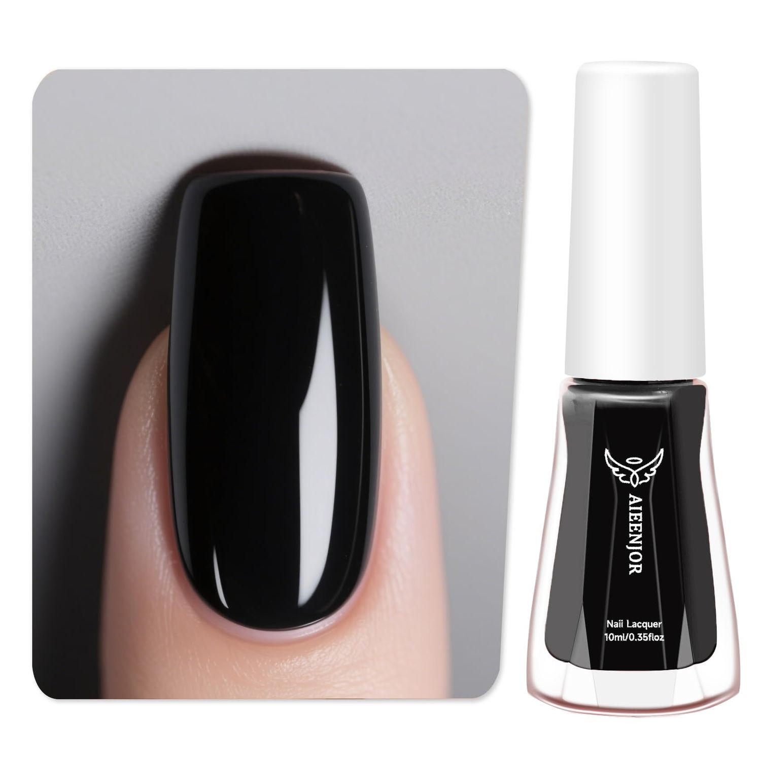 Aieenjor Black Nail Polish, Quick Dry Nail Polish, No UV Lamp Needed, Streak Free, Long Last Fingernail Polish for Nail Manicure Salon DIY Nail Art, 0.35 fl oz