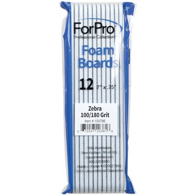 ForPro Professional Collection Nail Foam Boards, Zebra, 100/180 Grit, Double-Sided Manicure and Pedicure Nail Files, 7 L x .75 W, 12-Count