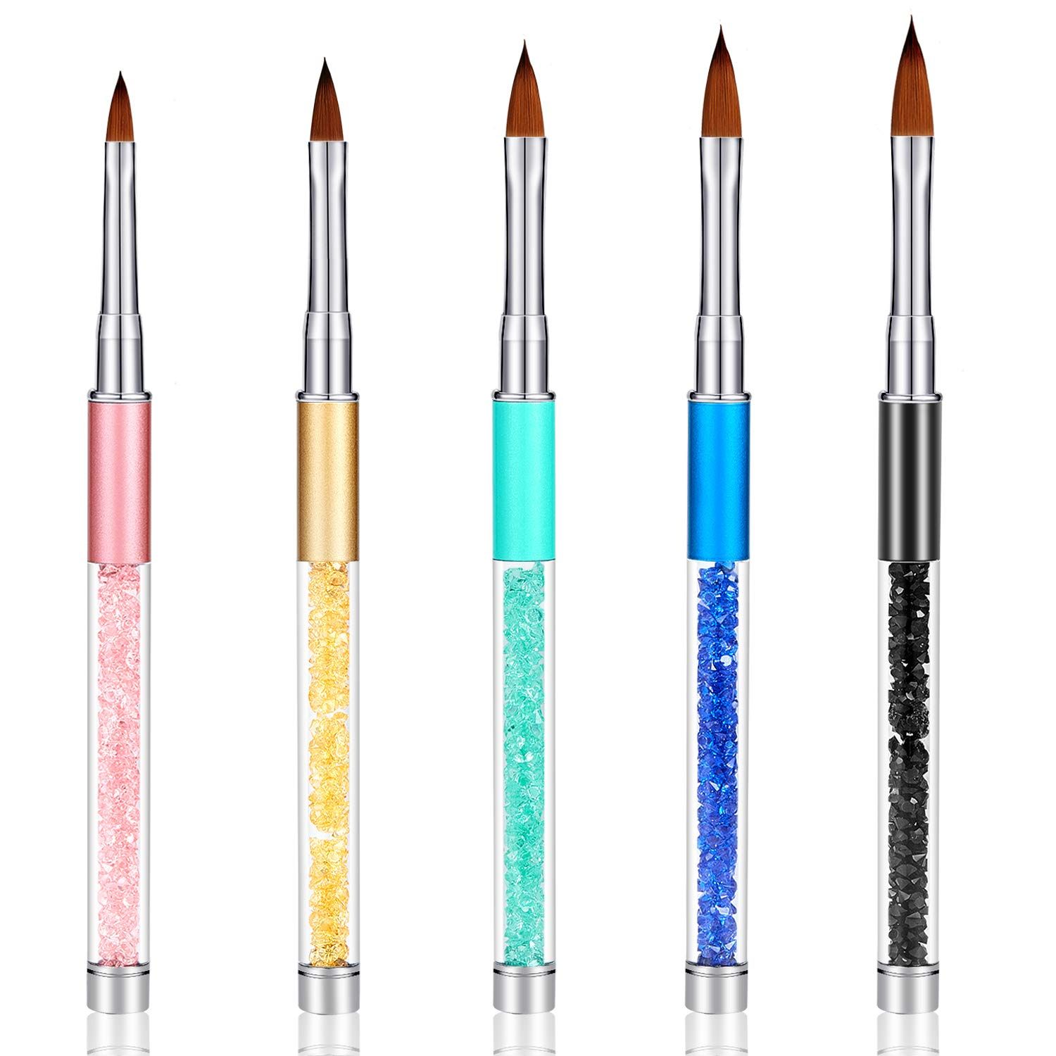 Honoson 5 Pieces Acrylic Nail Brush Set Nail Art Brushes UV Gel 3D Pen Painting Tools Home DIY Salon Using Acrylic Manicure Pen, Size 4, 6, 8, 10, 12