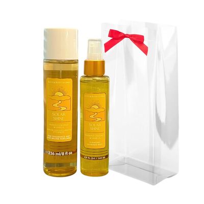 Bath &amp; Body Works SOLAR SHINE Fine Fragrance Mist 8 fl oz &amp; Diamond Shimmer Mist 4.9 fl oz 2-piece Gift Set with a Red Bow for Holiday