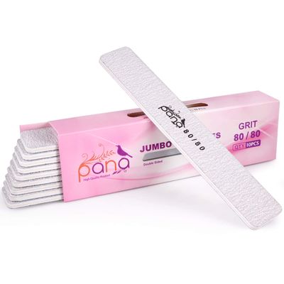 PANA Jumbo Double-Sided Emery Nail File for Manicure, Pedicure, Natural, and Acrylic Nails - Zebra (Grit 80/80) - 50 Piece Pack