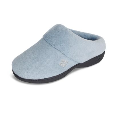 Isotoner Womens Classic Hoodback W Memory Foam Slipper, Blue Fog, 8.5-9