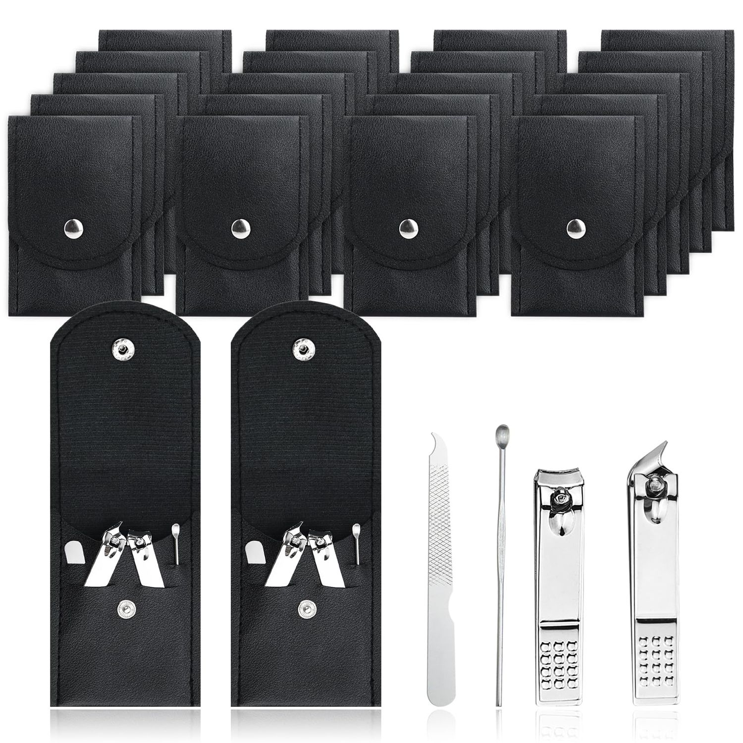 HAIFOTRVA 30 Sets Finger Nail Clipper Set Bulk,4 in 1 Black Adult Stainless Steel Travel Manicure Kit with Case Individually Wrapped Nail Clippers Bulk for Homeless,Hotel,Charity