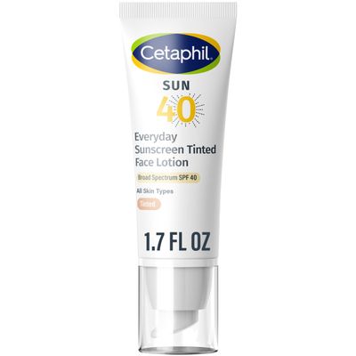 CETAPHIL Everyday Sunscreen Tinted Lotion for Face, 1.7 fl oz, 100 UVA/UVB Mineral Sunscreen: Titanium Dioxide &amp; Zinc Oxide, SPF 40, For Sensitive Skin