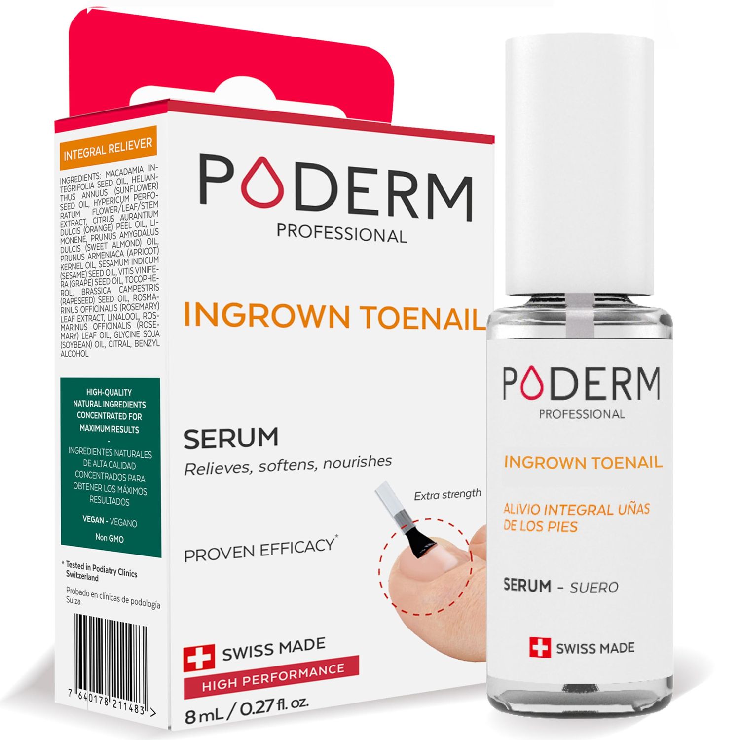 PODERM - 2 in 1 TOENAIL INTEGRAL RELIEVER - Soften Nail - Toe and Fingernail Pain Reliever - Emollient properties - 100 Natural Ingredients and Vegan - Quick &amp; Easy - Swiss Made (INTEGRAL RELIEVER)