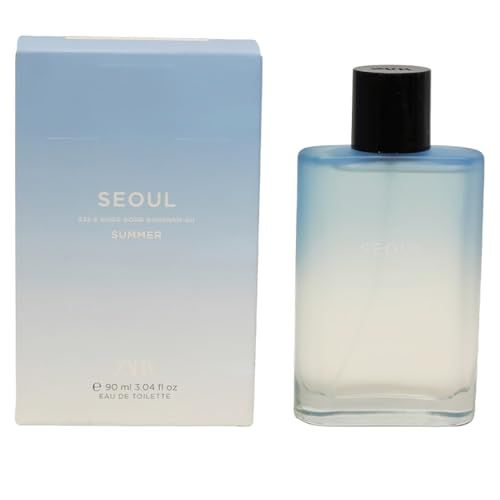Zara Seoul Summer Mens Perfume EDT Eau de Toilette 90ML (3.04 fl. oz) Fresh &amp; Fruity Scent with Mandarin, Apple &amp; Orange Blossom Warm Woody &amp; Amber Notes for a Vibrant Summer Fragrance