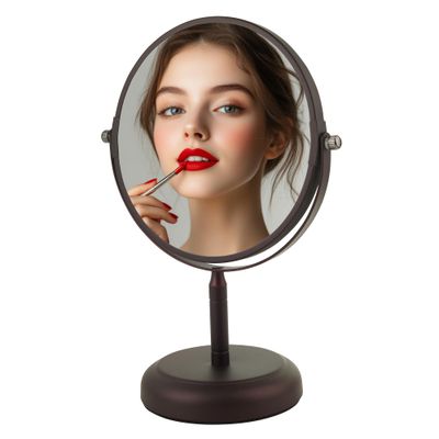 OVENTE 7 Tabletop Makeup Mirror with 1X/5X Magnification, 360 Swivel Design and Double-Sided Free-Standing Vanity Mirror Perfect for Dresser, Bedroom and Office Desk, Antique Bronze MNLDT70ABZ1X5X