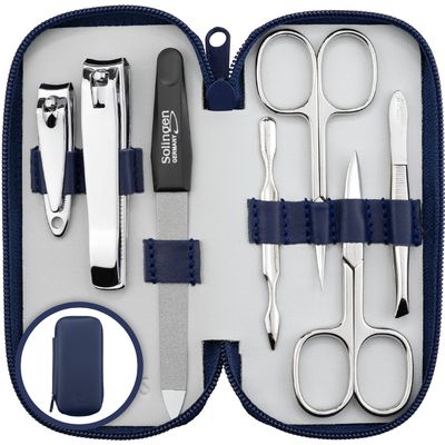 marQus Manicure Set Solingen Made in Germany - 7 Piece Exclusive Finger &amp; Toe Nail Clippers Set in Real Leather case, Made in Solingen Germany