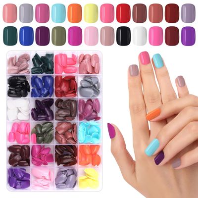 576 PCS Short Press on Nails, EBANKU 24 Colors Acrylic Short Square Fake Nail Solid Color Full Cover False Nails Tips for Women Nail Decorations