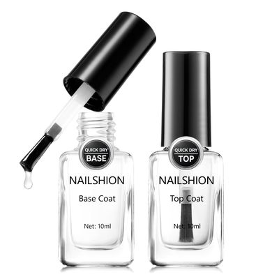 Nailshion Base Coat and Top Coat Clear Regular Nail Polish Rich in VE Calcium Quick Air Dry Nail Strengthening Non Gel 2Pcs Vegan Natural Base Chip Resistant High Shine Long-lasting Nail Art Gift Set