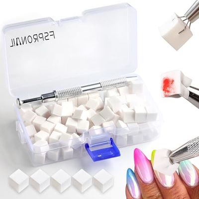 150pcs Ombre Sponge for Nails FSpronail Mini Sponges Gripper Pen Foam Sponge Aura Nail Sponge White Nail Polish Sponges Nail Art Manicure Tools Supplies - Silver