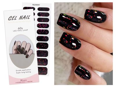 JMEOWIO Gel Nail Stickers Black Red Semi Cured Gel Nail Strips Wraps UV/LED Nails Art Design Decoration Accessories