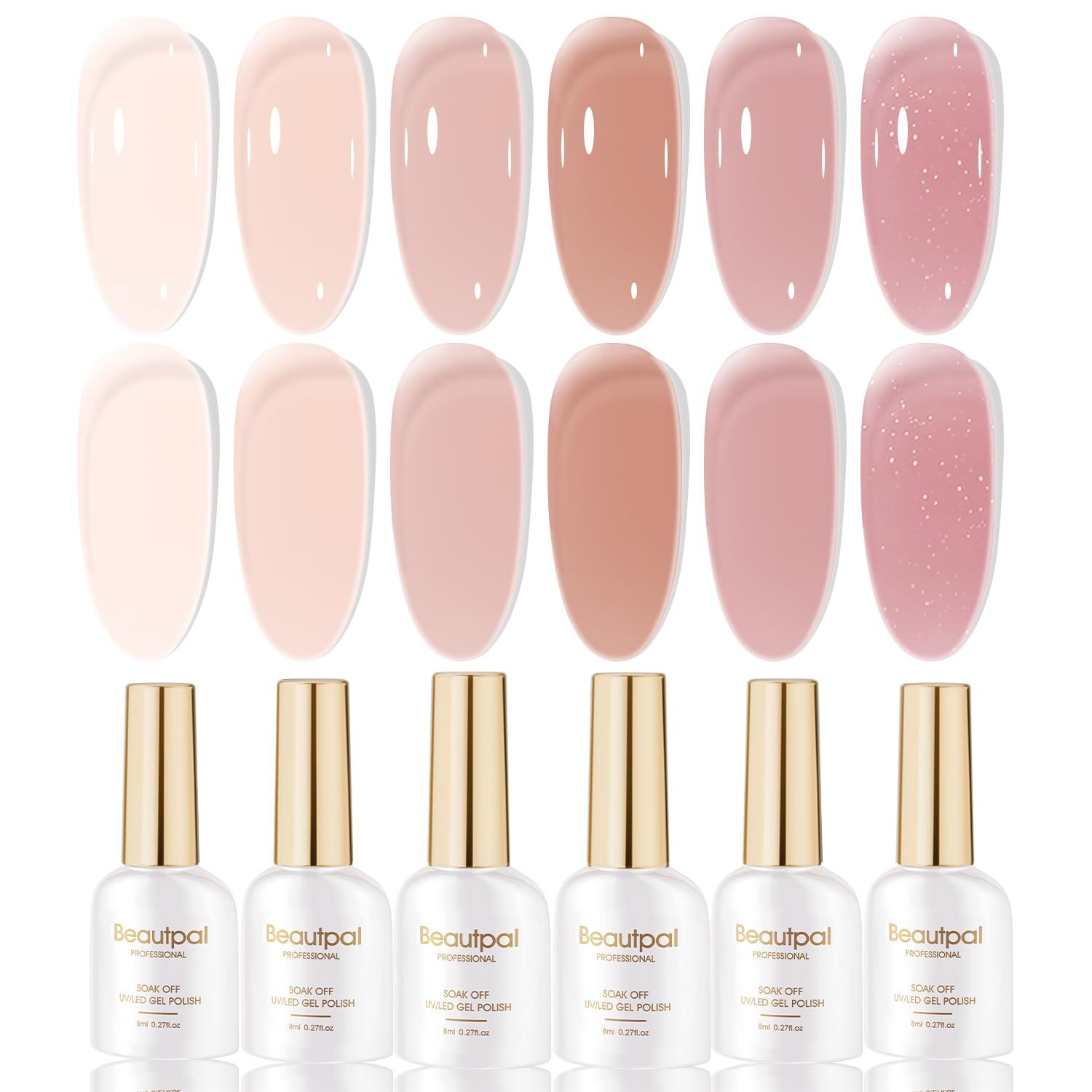 Larvall Beautpal Nude Gel Polish Set Milky Nude Sheer Pink Jelly Gel Polish Nail Kit Soak Off UV Translucent Nail Polish Gel 6PCS 8ml J03