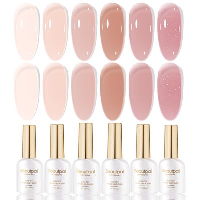 Larvall Beautpal Nude Gel Polish Set Milky Nude Sheer Pink Jelly Gel Polish Nail Kit Soak Off UV Translucent Nail Polish Gel 6PCS 8ml J03