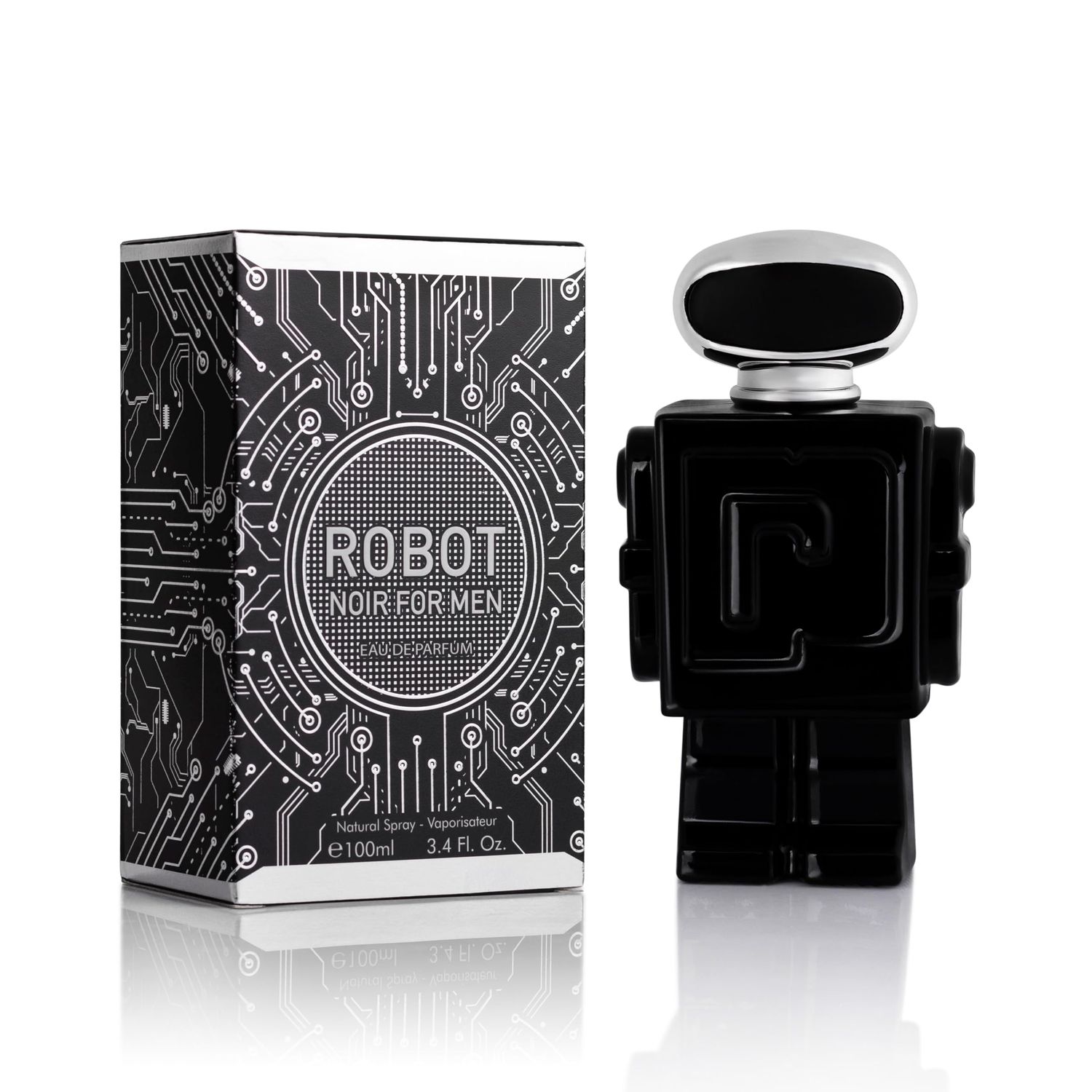Robot Noir for Men - Fresh Woody Fragrance - Top Notes of Cardamom, Rhubarb, Bergamot &amp; Lemon - base Scents of Vanilla, Tolu Balsam &amp; Haitian Vetiver - Elegant 100ml Bottle, Parfume for Men