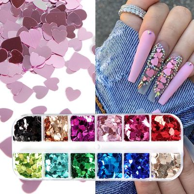 Heart Glitter Sequins for Valentines Day Nail Art,12 Colors 3D Holographic Sparkles Heart Shape Flakes Sticker Confetti Glitter Nail Decals for Nail Decoration Eye Face Body DIY Crafts