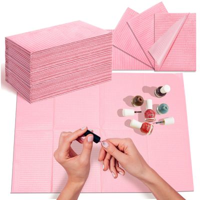 60PCS Disposable Nail Mats Fordable Nail Art Table Mats for Table Waterproof 3 Ply Nail Art Paper 13 X 17 Pads for Nail Table Decoration Kit,Nail Art Accessories (Pink)