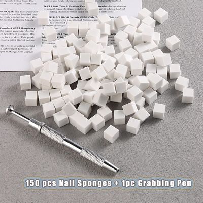 150pcs Ombre Sponge for Nails FSpronail Mini Sponges Gripper Pen Foam Sponge Aura Nail Sponge White Nail Polish Sponges Nail Art Manicure Tools Supplies - Silver