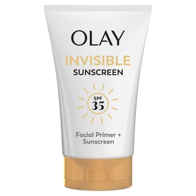 Olay Invisible Sunscreen, SPF 35, 100 Invisible Facial Sunscreen and Makeup Primer - Fragrance-Free, Weightless, No White Cast Broad Spectrum Sun Protection with Vitamin C &amp; E, Aloe Vera, 1.7 Oz