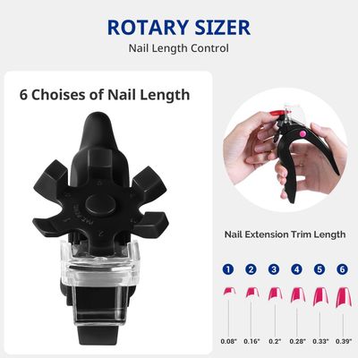AIRSEE Nail Clippers for Acrylic Nails with Sizer and Catcher Adjustable Nail Tip Cutter with Length Measurement Dial Artificial Fake Extension Trimmer Nail Art Salon Home Manicure Tool - Black