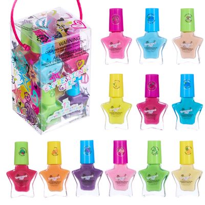 12pc Scented Nail Polish Set - Colorful Star-Shaped Mini Nail Polishes w/Fun Fruity Scents, Cute Nail Polish Manicure Kit &amp; Pedicure Kit For Girls, Water Based