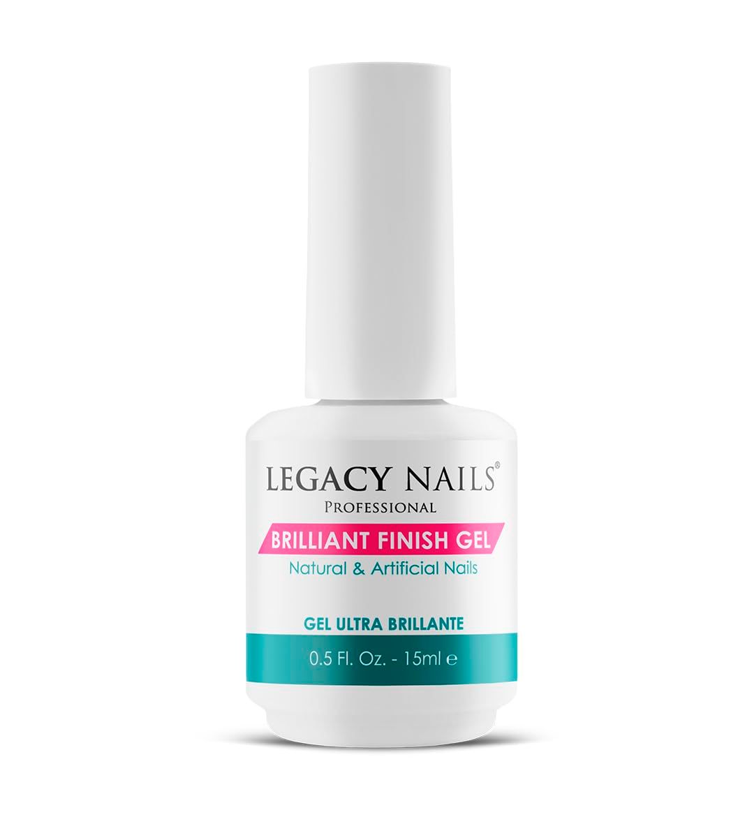 Legacy Nails Professional BRILLANT FINISH GEL 0.5oz - High-Gloss Top Coat for Natural, Acrylic, Gel, Fiberglass &amp; Silk Nails - Chip-Resistant, Quick-Curing UV/LED Formula
