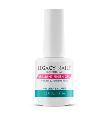 Legacy Nails Professional BRILLANT FINISH GEL 0.5oz - High-Gloss Top Coat for Natural, Acrylic, Gel, Fiberglass &amp; Silk Nails - Chip-Resistant, Quick-Curing UV/LED Formula