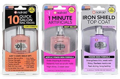 Nail-Aid 3pk Of 10 Quick Hacks 1 Minute Artificials Iron Shield Top Coat, Clear, N/A, 1.65 Fl Ounce