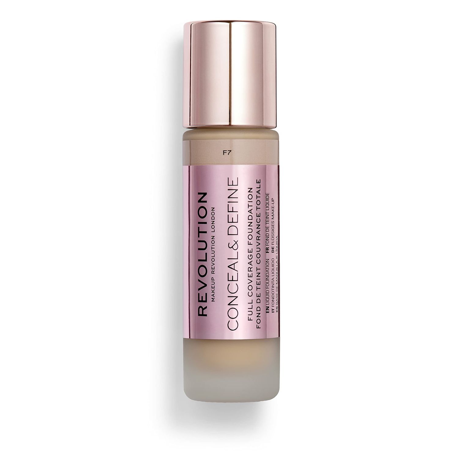 Makeup Revolution Conceal &amp; Define Foundation, Cream Foundation Makeup, Full Coverage, For Medium Skin Tones, Vegan &amp; Cruelty-Free, F7, 23ml