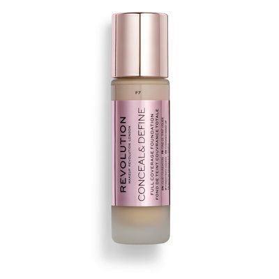 Makeup Revolution Conceal &amp; Define Foundation, Cream Foundation Makeup, Full Coverage, For Medium Skin Tones, Vegan &amp; Cruelty-Free, F7, 23ml