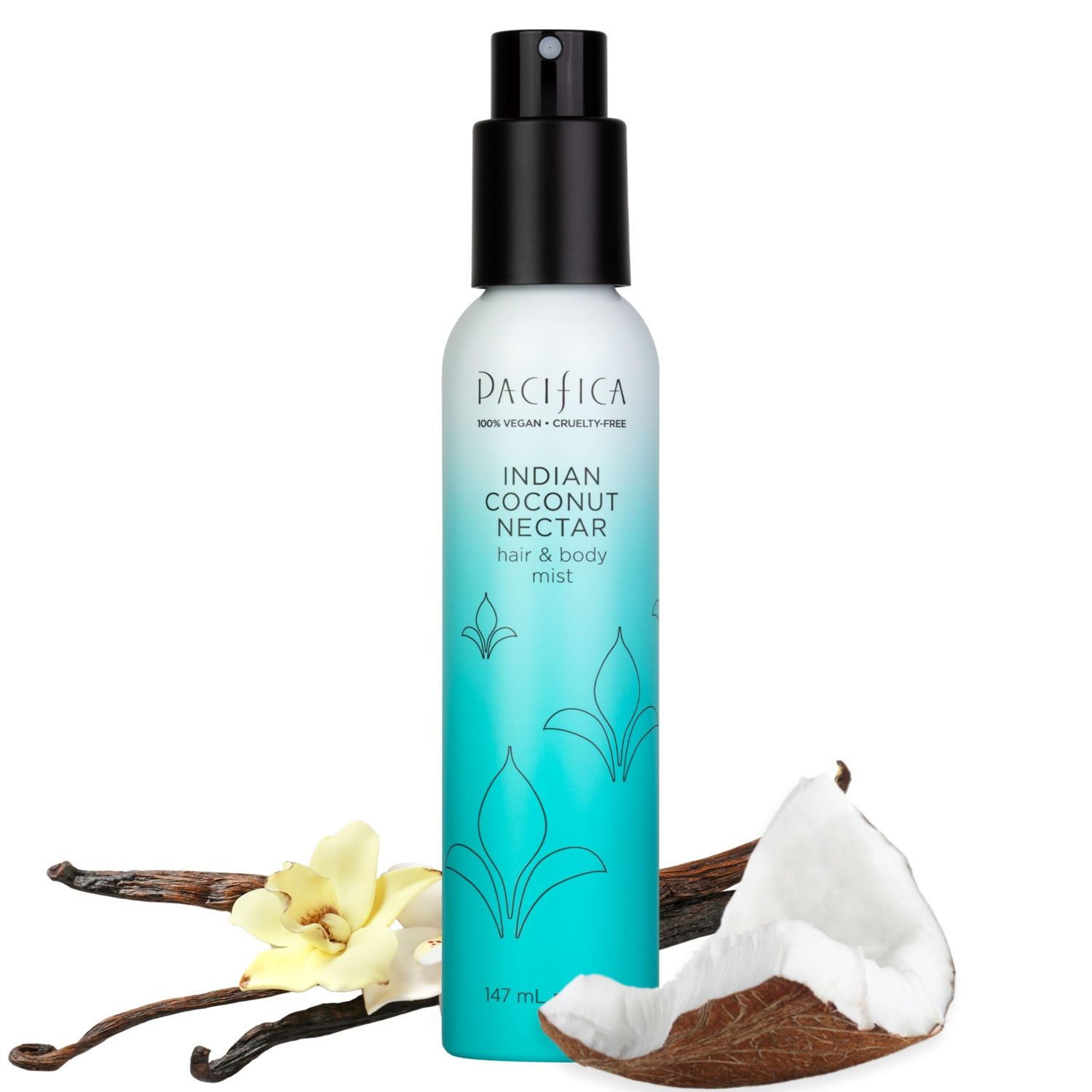 Pacifica Indian Coconut Nectar Hair Mist Perfume &amp; Full Body Spray for Women - Body Mist Fragrance w/Tiare, Sugar, Vanilla, Almond &amp; Amber Clean Beauty Alcohol-Free, Vegan &amp; Cruelty-Free, 5 Oz