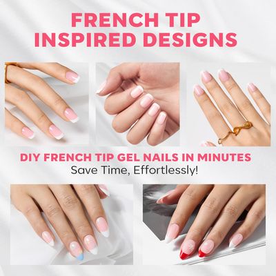 Modelones Gel Nail Kit, Top Coat, Nail Builder Gel, Press On Nails Kit with LED Light, 150 PCS Short Pink Square, 15 Sizes French Tip Press on Nails, Pre-Colored Nail Tips for Easy DIY Nail Art