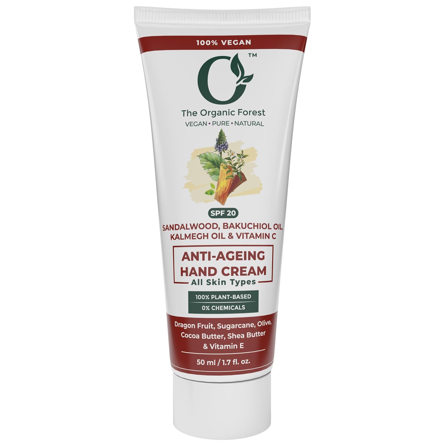 Plant-Based Anti Aging Hand Cream with SPF Protection | Hand Cream for Dry Cracked Hands | Bakuchiol, Dragonfruit, Shea Butter, Sandalwood &amp; Vitamin C for Dry Hands | Wrinkle Help |