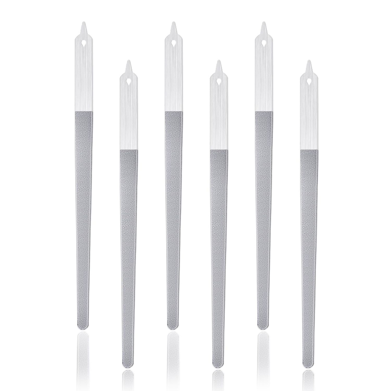 6Pcs Metal Nail Files Nail File Diamond Dust for Natural Nails Stainless Steel Nail Files with Pointed Tip Non Slip Handle Fingernail Files Diamond Nail File for Salon and Home, 8 Inches