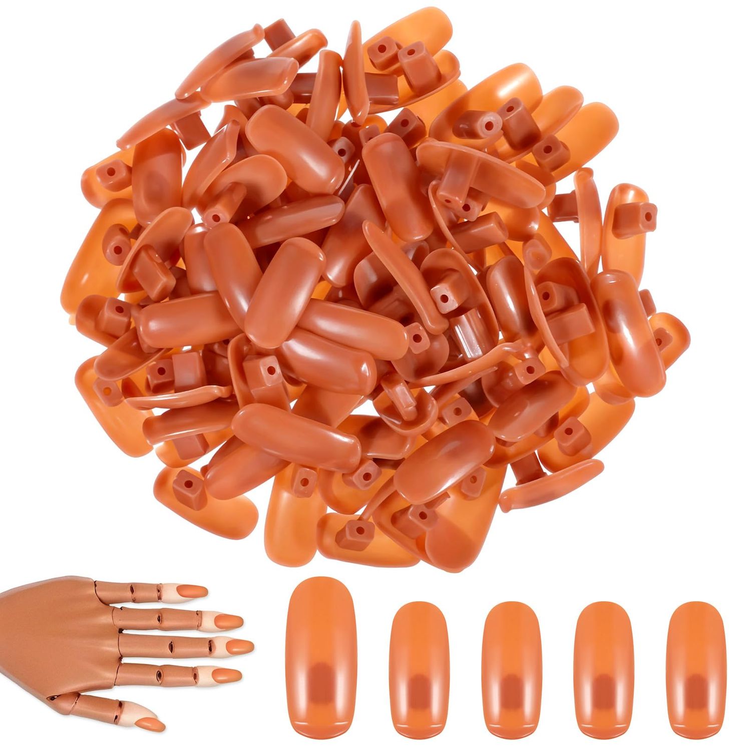 300 PCS Replacement Refill Nail Tips, Plastic Fake Nail Tips for Flexible Practice, Nails Mannequin Hand Training False Fingernail, Fingernail Display Manicure Supply (Brown)